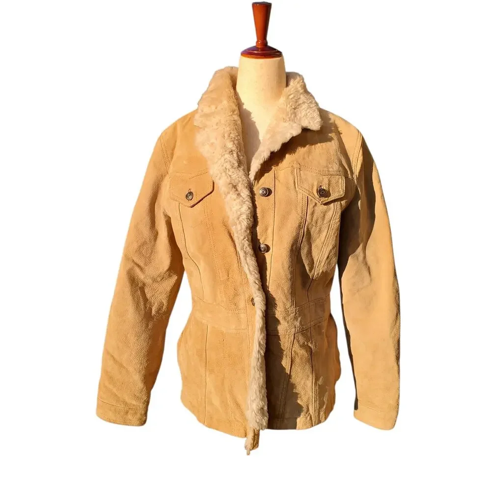 Wilsons Leather Stiffed Suede Faux Shearling Lined Jacket - Women's Medium - Picture 2 of 7